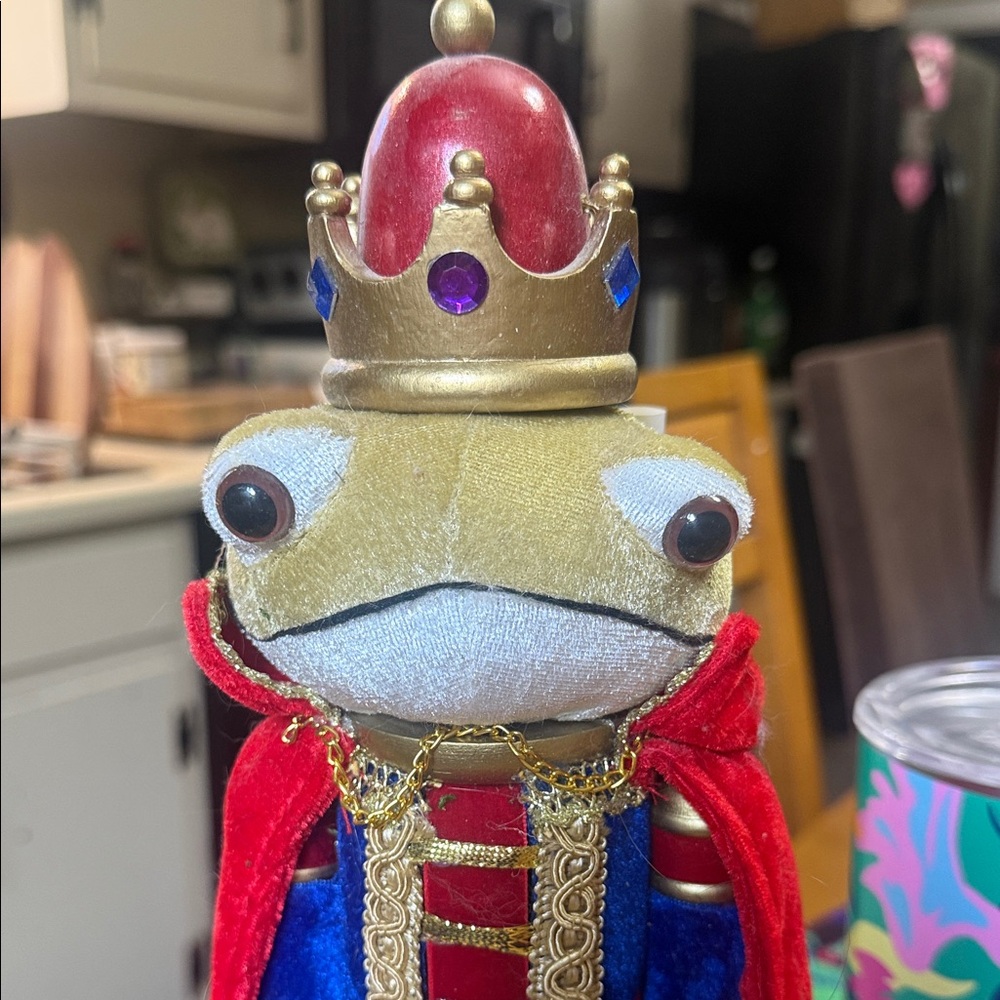 Plush King Frog Decor in Red and Blue